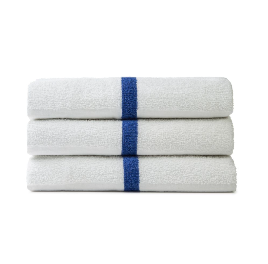 Premium Terry Center Blue Stripe Gym and Pool Towels  22" x 44" 5.75 lb. 25 dz.