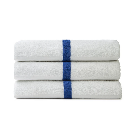 Premium Terry Center Blue Stripe Gym and Pool Towels  22" x 44" 5.75 lb. 25 dz.