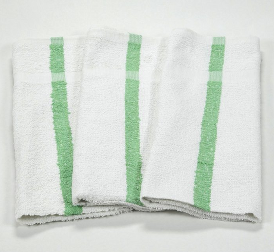 COLORED H/TOWELS , GOLF AND GYM 16X27 2.75LBS 10/S GREEN STRIPE HAND TOWEL