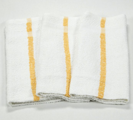 COLORED H/TOWELS , GOLF AND GYM 16X27 2.75LBS 10/S GOLD STRIPE HAND TOWEL