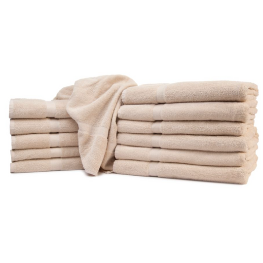 Solid Beige 100% Ring-Spun Cotton, Herringbone Dobby Border