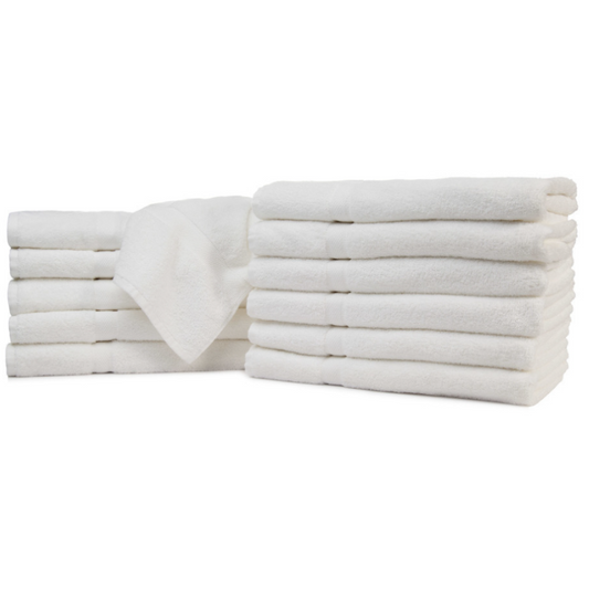 Solid White 100% Ring-Spun Cotton, Herringbone Dobby Border