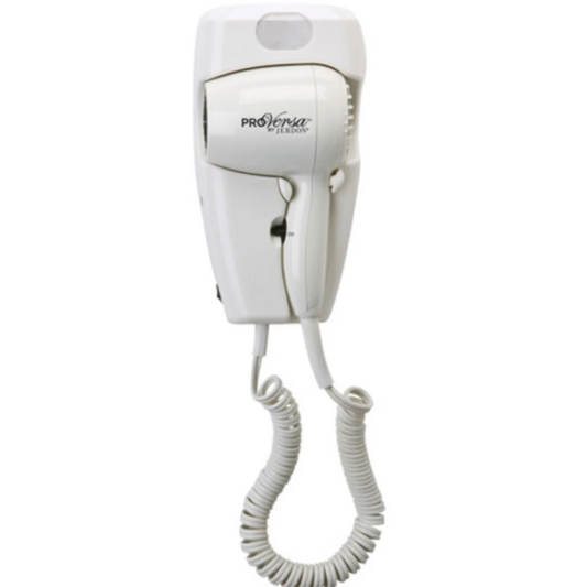 Jerdon ProVersa Compact Wall-Mount Hair Dryer with Night-Light, White