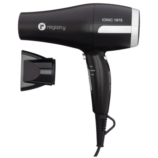 Registry Full-Size Ionic 1875-Watt Hair Dryer, 8.5" L x 3" W x 8.75" H, Black