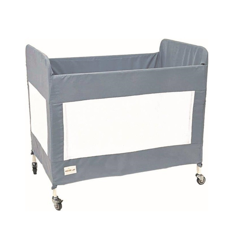 White Compact Metal Folding Crib with Grey Slipcover – 39.5x36x26 – 1/Case