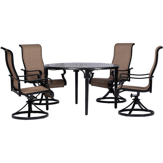 Hanover Brigantine5pc: 4 Sling Swivel Chairs and 50" Round Cast Table25