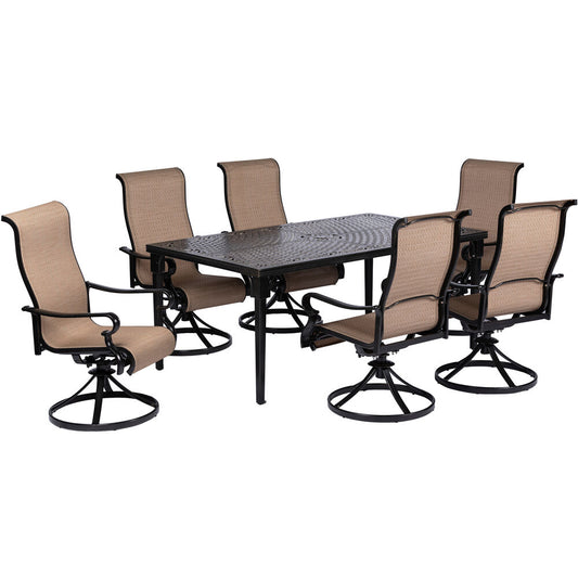 Hanover Brigantine7pc: 6 Sling Swivel Rockers, 40x70" Cast Dining Table34