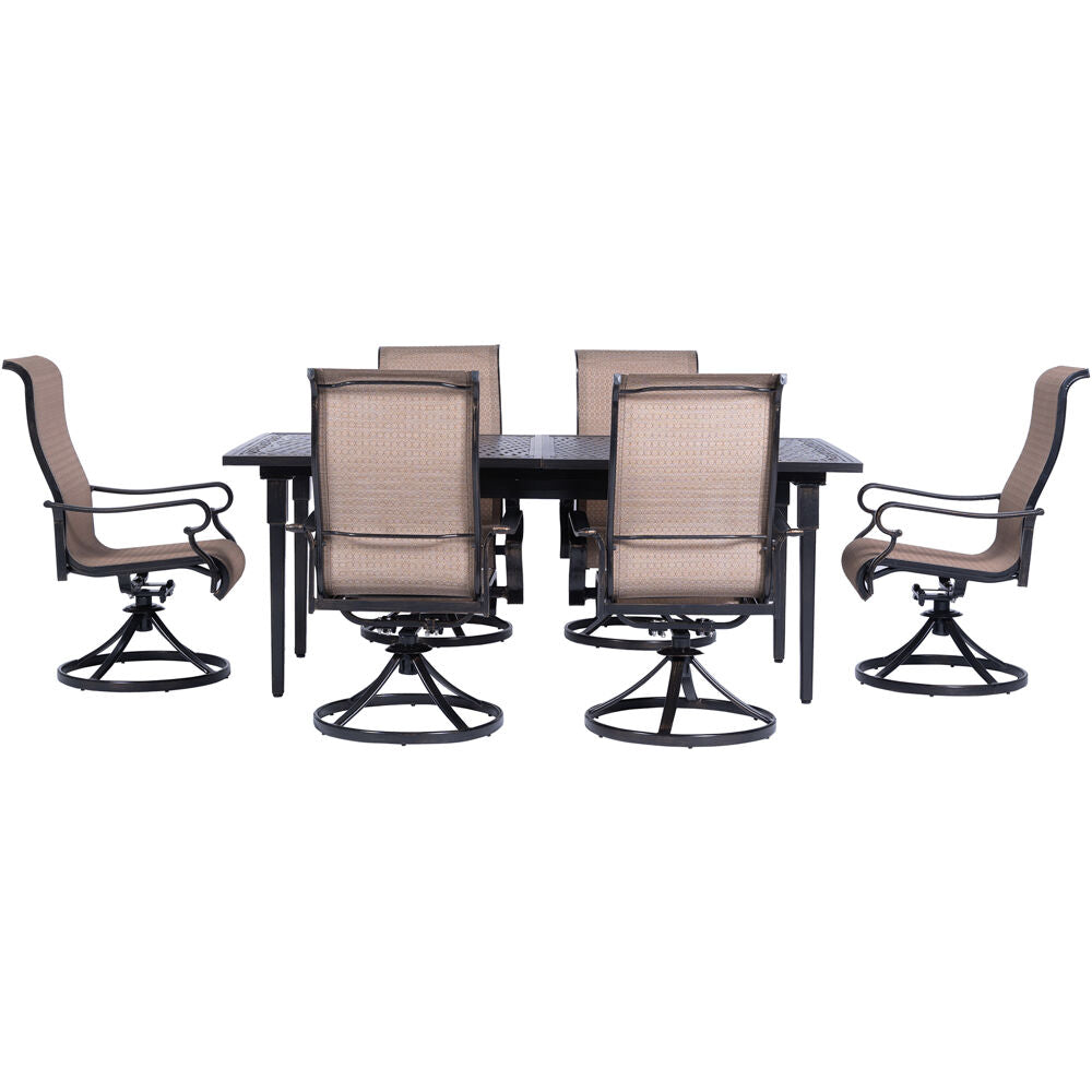 Hanover Brigantine7pc: 6 Sling Swivel Rockers, Expandable Cast Dining Table35