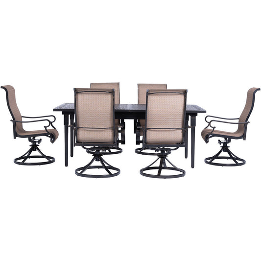 Hanover Brigantine7pc: 6 Sling Swivel Rockers, Expandable Cast Dining Table35