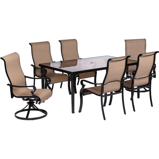 Hanover Brigantine7pc: 4 Sling Chairs, 2 Sling Swivel Rockers, 40x70" Glass Tbl36