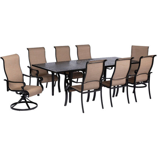 Hanover Brigantine9pc: 6 Sling Dining Chrs, 2 Sling Swv Rockers, Exp Cast Table40