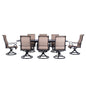 Hanover Brigantine9pc: 8 Sling Swivel Rockers, Expandable Cast Dining Table42