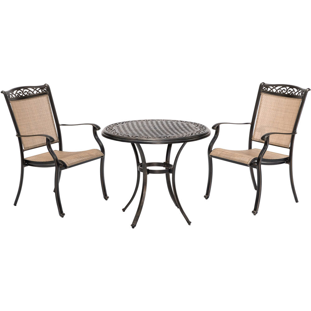 Hanover Fontana3pc: 2 Sling Dining Chairs and 32" Cast Table45