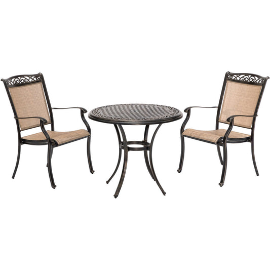 Hanover Fontana3pc: 2 Sling Dining Chairs and 32" Cast Table45
