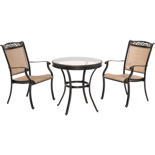 Hanover Fontana3pc: 2 Sling Dining Chairs, 30" Glass Top Table46