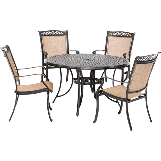 Hanover Fontana5pc: 4 Sling Dining Chairs and 48" Cast Table49