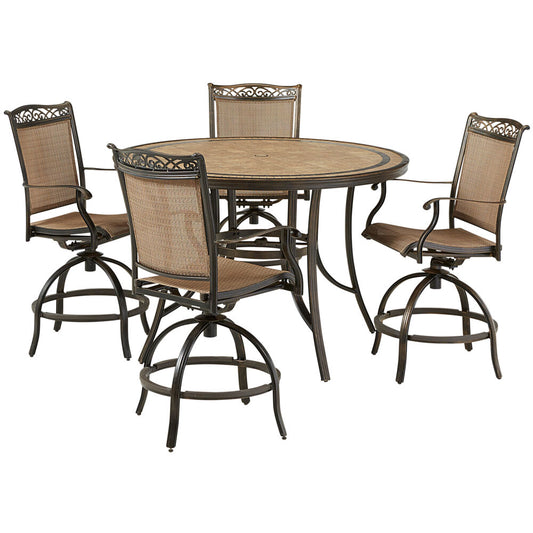 Hanover Fontana5pc: 4 Counter Hght Swivel Sling Chrs, 56" Round Tile Tbl50