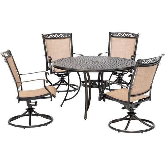 Hanover Fontana5pc: 4 Sling Swivel Rockers and 48" Cast Table51
