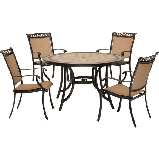 Hanover Fontana5pc: 4 Sling Dining Chairs, 51" Round Tile Top Table54