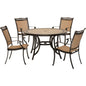 Hanover Fontana5pc: 4 Sling Dining Chairs, 51" Round Tile Top Table54
