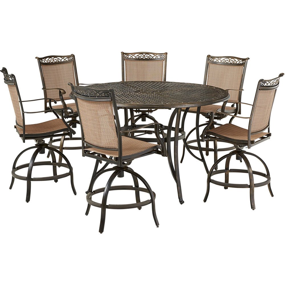 Hanover Fontana7pc: 6 Counter Hght Swivel Sling Chrs, 60" Round Cast Tbl56