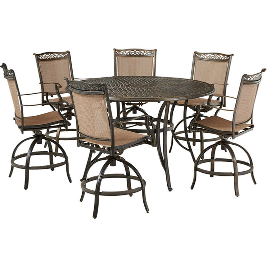 Hanover Fontana7pc: 6 Counter Hght Swivel Sling Chrs, 60" Round Cast Tbl56