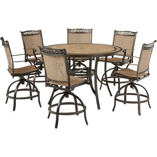 Hanover Fontana7pc: 6 Counter Hght Swivel Sling Chrs, 56" Round Tile Tbl58
