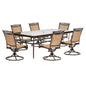 Hanover Fontana7pc: 6 Sling Swivel Rockers, 42x84" Glass Top Table64