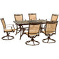 Hanover Fontana7pc: 6 Sling Swivel Rockers, 40x68" Tile Top Table65