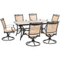 Hanover 7pc Dining Set: 40x68" tile top table, 6 sling swivel rockers, cover68