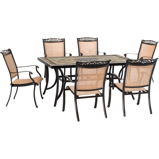 Hanover Fontana7pc: 6 Sling Dining Chairs, 40x68" Tile Top Table70