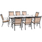 Hanover Fontana9pc: 8 Sling Dining Chairs, 42x84" Glass Top Table73