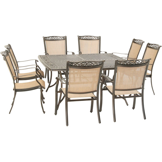 Hanover Fontana9pc: 8 Sling Dining Chairs and 60" Square Cast Table74