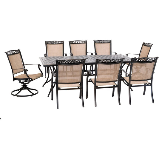 Hanover Fontana9pc: 6 Dining Chairs, 2 Swivel Rockers, 42"x84" Cast Table76