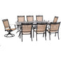 Hanover Fontana9pc: 6 Dining Chairs, 2 Swivel Rockers, 42"x84" Cast Table76