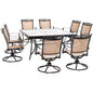 Hanover Fontana9pc: 8 Sling Swivel Rockers, 60" Square Glass Top Table80