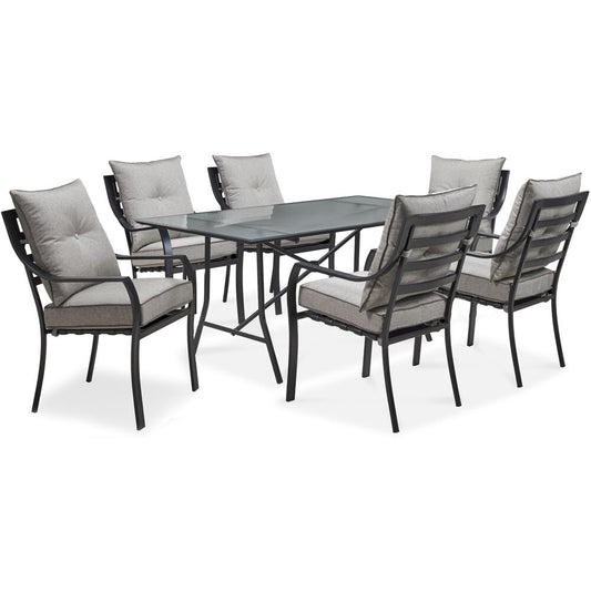 Hanover Lavallette 7-pc Dining Set (Glass Table + 6 Cushion Chairs)82