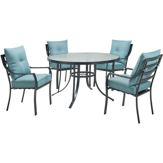 Hanover Lavallette5pc: 4 Dining Chairs and Round Glass Table85