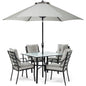 Hanover 5pc Dining Set: 4 Chairs, 1 Square Table, 1 Umbrella, 1 Umb Base90
