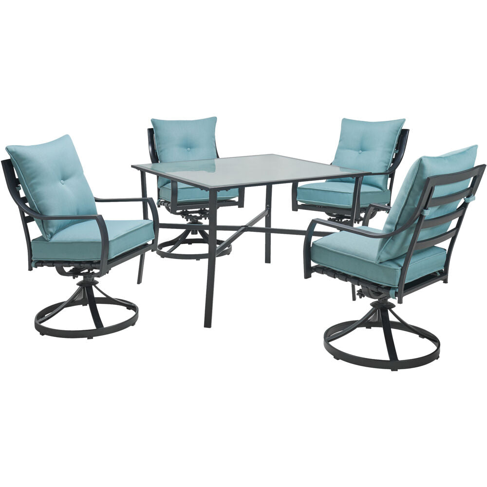 Hanover Lavallette5pc: 4 Swivel Dining Chairs and Square Glass Table91