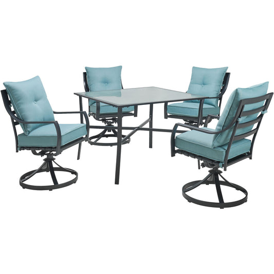 Hanover Lavallette5pc: 4 Swivel Dining Chairs and Square Glass Table91