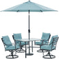 Hanover Lavallette5pc: 4 Swivel Dining Chairs, Square Glass Tbl, Umbrella & Base92