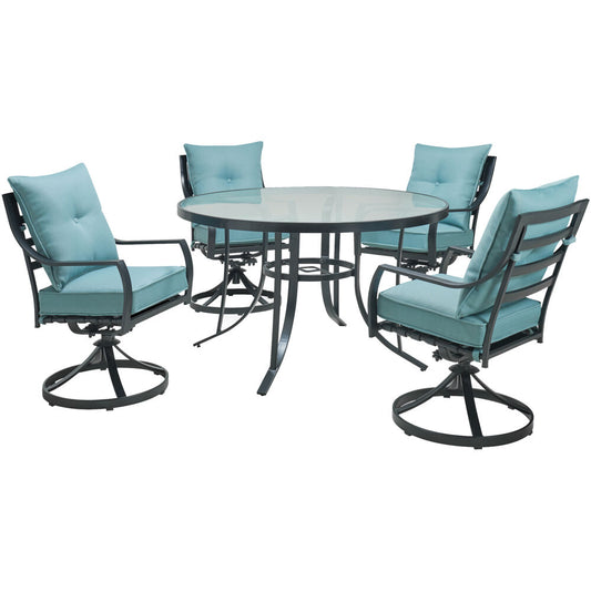 Hanover Lavallette5pc: 4 Swivel Dining Chairs and Round Glass Table93