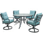 Hanover Lavallette5pc: 4 Swivel Dining Chairs and Round Glass Table93