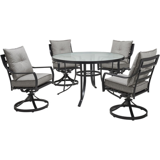 Hanover Lavallette5pc: 4 Swivel Dining Chairs and Round Glass Table95