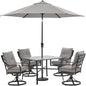 Hanover Lavallette5pc: 4 Swivel Dining Chairs, Square Glass Tbl, Umbrella & Base98