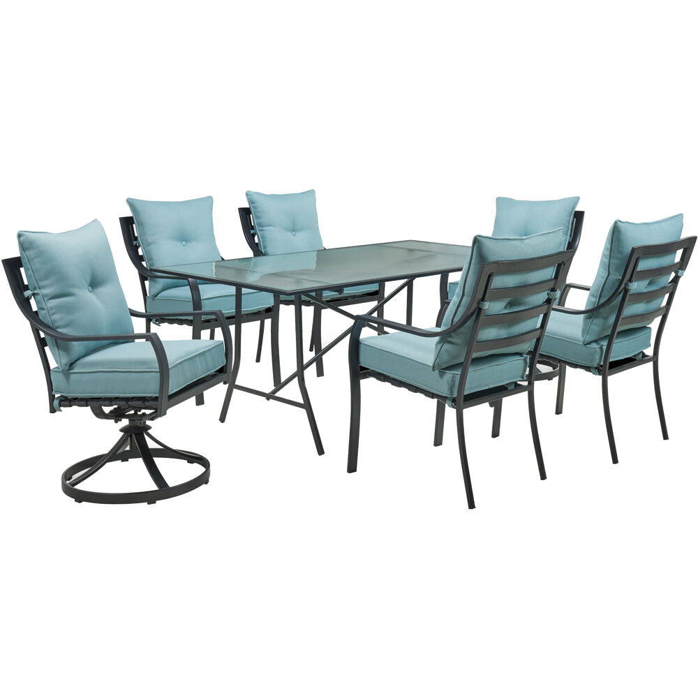 Hanover Lavallette7pc: 4 Dining Chrs, 2 Swivel Dining Chrs, Rectangle Glass Tbl102