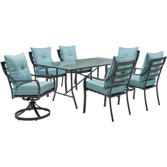 Hanover Lavallette7pc: 4 Dining Chrs, 2 Swivel Dining Chrs, Rectangle Glass Tbl102