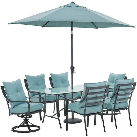 Hanover Lavallette7pc: 4 Dining Chrs, 2 Swivel Chrs, Rect. Glass Tbl, Umb & Base103