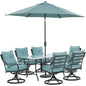 Hanover Lavallette7pc: 6 Swivel Dining Chairs, Rectangle Glass Tbl, Umb & Base107